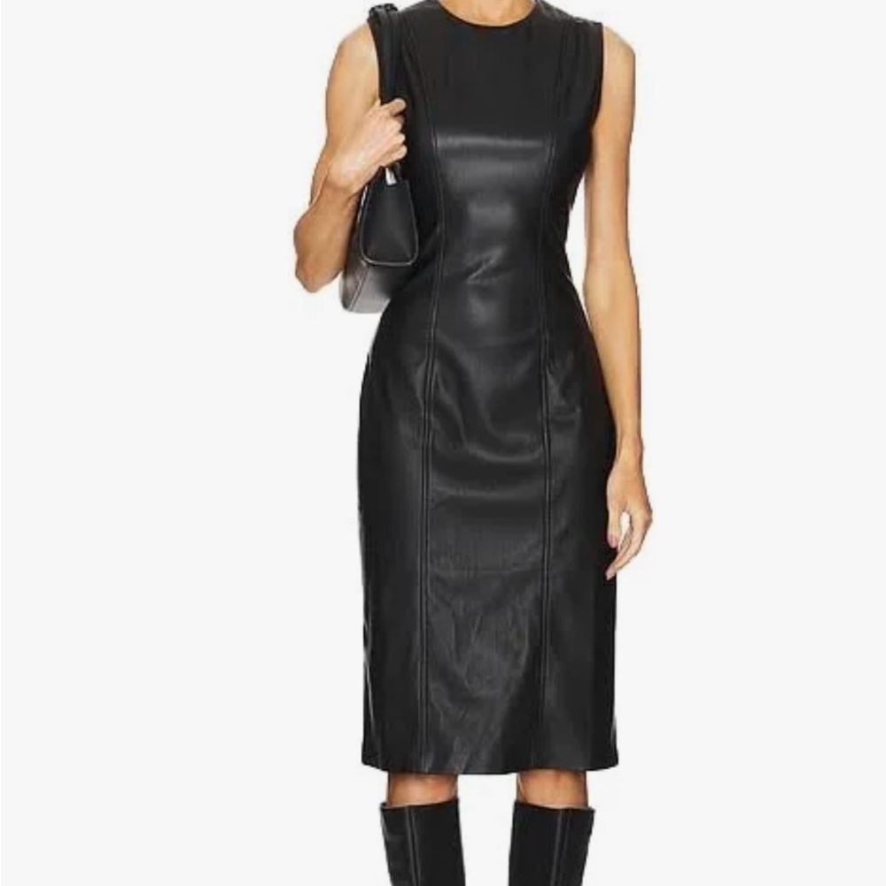Steve Madden Black Midi Faux Leather  Dress